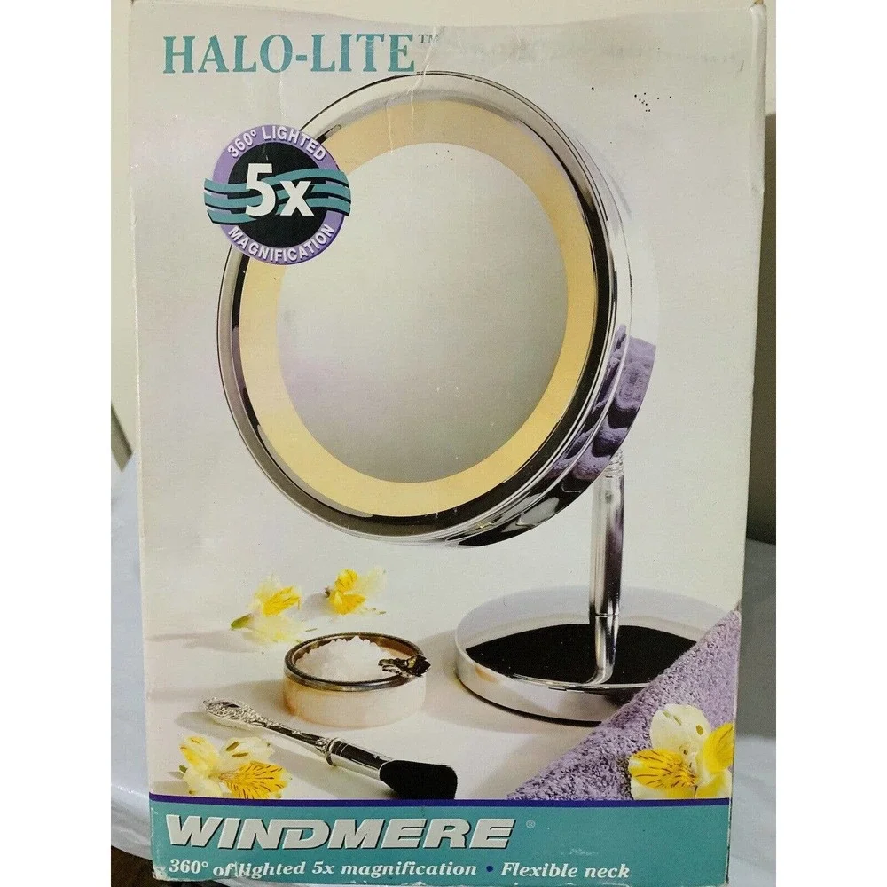 Windmere Vintage Halo-Lite 5x Magnification Mirror Flexible Neck Fog Free NIB